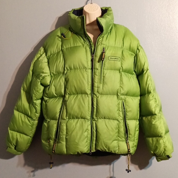 Polo sport Ralph Lauren women's vintage lime green hooded puffer coat size XL - Picture 9 of 17